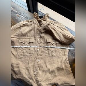 One of a kind upcycled linen shirt with ruffle collar